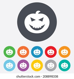 Halloween pumpkin sign icon. Halloween party symbol. Round colourful 11 buttons. Vector