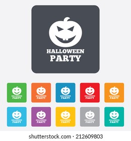 Halloween pumpkin sign icon. Halloween party symbol. Rounded squares 11 buttons. Vector