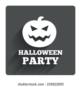 Halloween pumpkin sign icon. Halloween party symbol. Gray flat square button with shadow. Modern UI website navigation. Vector