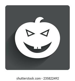 Halloween pumpkin sign icon. Halloween party symbol. Gray flat square button with shadow. Modern UI website navigation. Vector