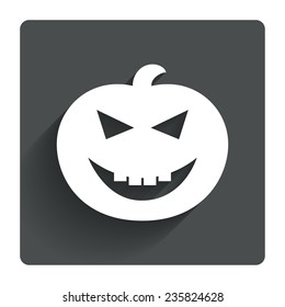 Halloween pumpkin sign icon. Halloween party symbol. Gray flat square button with shadow. Modern UI website navigation. Vector