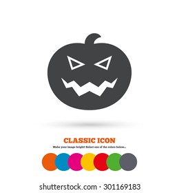 Halloween pumpkin sign icon. Halloween party symbol. Classic flat icon. Colored circles. Vector