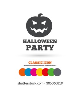 Halloween pumpkin sign icon. Halloween party symbol. Classic flat icon. Colored circles. Vector