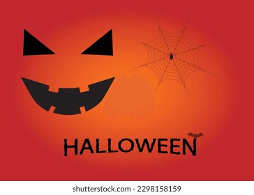 halloween pumpkin sign and spider web on orange yellow background for greeting postcard element festival vector and illustration 