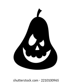 Halloween pumpkin silhouette. Abstract logotype of vegetable and scary face. Sticker for social networks and messengers. Graphic element for printing on fabric. Cartoon flat vector illustration