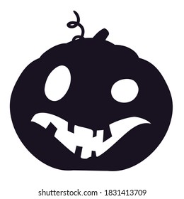 Halloween pumpkin silhouette black with scary face isolated on white background. Jack-o-lantern symbol for traditional Halloween celebration. Vector illustration