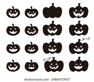 Halloween pumpkin silhouette Clip art Image set of various facial expressions of jack-o-lanterns.