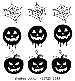 Halloween pumpkin silhouette collection, elements for Halloween decorations. Set of pumpkins. Collection of pumpkin faces for Halloween.