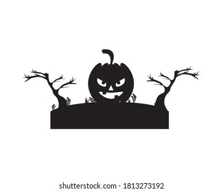 Halloween pumpkin silhouette in the dry forest vector design, Holiday and scary theme Vector illustration