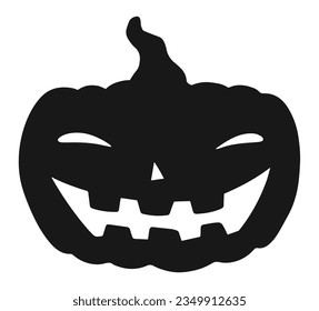 Halloween pumpkin silhouette emblem monochrome with laughing jack o lantern for october 31 party invitation design vector illustration