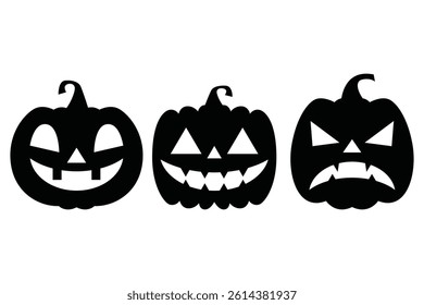 Halloween Pumpkin Silhouette Faces Set Vector Illustration

