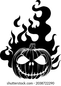 Halloween pumpkin silhouette with flames vector illustration