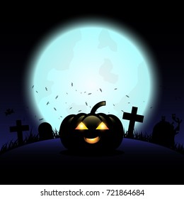 Halloween pumpkin silhouette in the grave yard on the moon background, vector