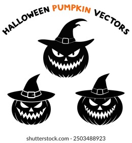 Halloween pumpkin silhouette set in black vector design.