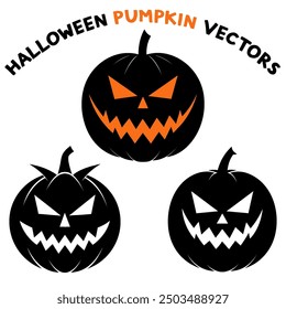 Halloween pumpkin silhouette set in black vector design.