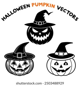 Halloween pumpkin silhouette set in black vector design.