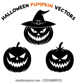 Halloween pumpkin silhouette set in black vector design.