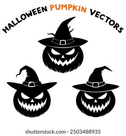 Halloween pumpkin silhouette set in black vector design.