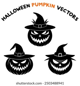 Halloween pumpkin silhouette set in black vector design.