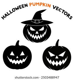 Halloween pumpkin silhouette set in black vector design.