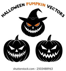 Halloween pumpkin silhouette set in black vector design.