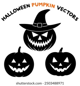 Halloween pumpkin silhouette set in black vector design.