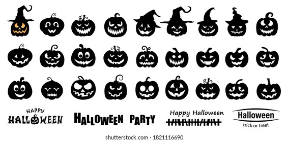 Halloween pumpkin silhouette set vector illustration