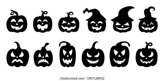 Halloween pumpkin silhouette set vector illustration