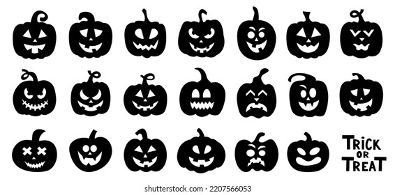 Halloween pumpkin silhouette set vector illustration.