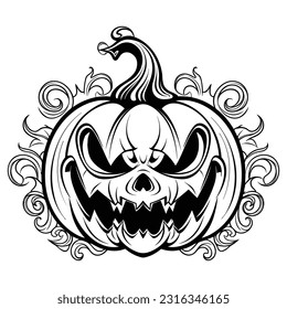 Halloween pumpkin silhouette, SVG file, black and white. Outline. color page. White Background