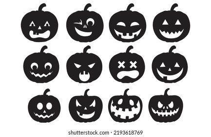 Halloween pumpkin silhouette with various expressions vector illustration