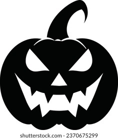 Halloween pumpkin silhouette vector illustration, Jack O Lantern isolated on white background. Scary orange picture with eyes.