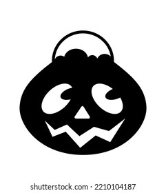 Halloween pumpkin silhouette. Vegetable with scary face, facial expressions and emotions. Symbol of terrible and international holiday. Abstract and minimalistic logo. Cartoon flat vector illustration