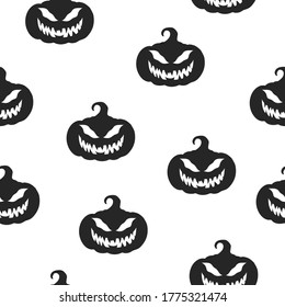 Halloween pumpkin silhouettes pattern with spooky smiling faces. October party scary cartoon seamless background.	