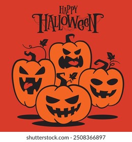 Halloween pumpkin silhouettes. Halloween poster graphic. Halloween endless background. Happy halloween typography.