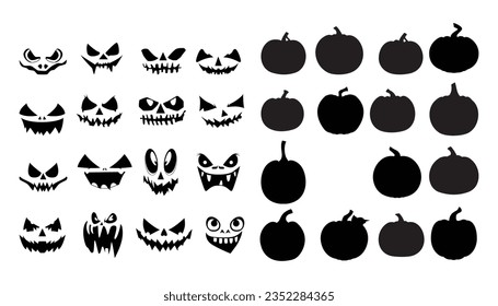  Halloween pumpkin silhouettes with scary faces in different expressions. Perfect for banners, stickers, and seasonal designs..