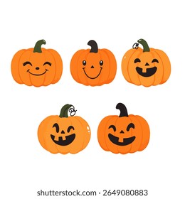 Halloween pumpkin simple flat color icons vector set