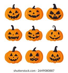 Halloween pumpkin simple flat color icons vector set