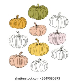 Halloween pumpkin simple flat color icons vector set