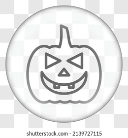 Halloween pumpkin simple icon. Flat design. Glass button on transparent grid.ai