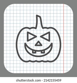 Halloween pumpkin simple icon. Flat desing. On graph paper. Grey background.ai