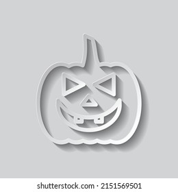 Icono simple de calabaza de Halloween. Diseño plano. Estilo de papel con sombra. Fondo gris.ai