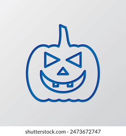 Halloween pumpkin simple icon. Flat design. Paper cut design. Cutted blue symbol with shadow. Gray background.ai