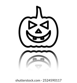 Halloween Kürbis einfache Ikone. Flaches Design. Schwarzes Symbol mit Spiegelreflexion. Weißer Hintergrund.ai