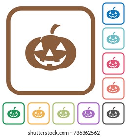 Halloween pumpkin simple icons in color rounded square frames on white background