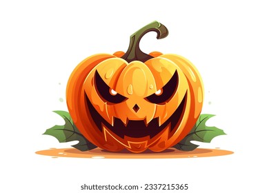 Halloween pumpkin with a sinister face. A beautiful pumpkin is waiting for halloween. Festive design for logo, banner or print. Vector illustration