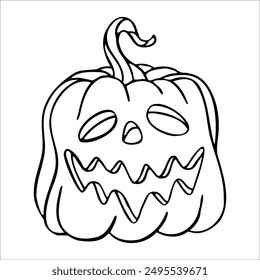 Halloween pumpkin with a sinister smile. Vector concept in doodle and sketch style. Hand drawn illustration for printing on t-shirts, cards. Icon and logo idea..