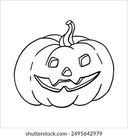 Halloween pumpkin with a sinister smile. Vector concept in doodle and sketch style. Hand drawn illustration for printing on t-shirts, cards. Icon and logo idea..