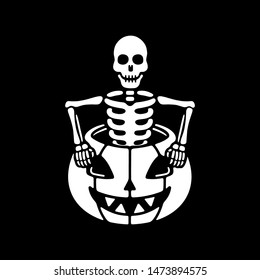 Halloween pumpkin skeleton black background