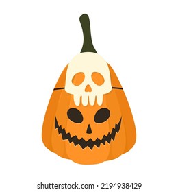 Halloween pumpkin with skeleton mask. Vector illustration isolated on white background.